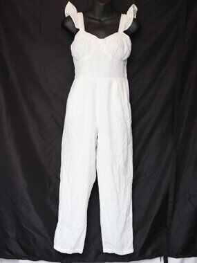 Japna White Swiss Dot Smocked Jumpsuit – Women's Size Medium